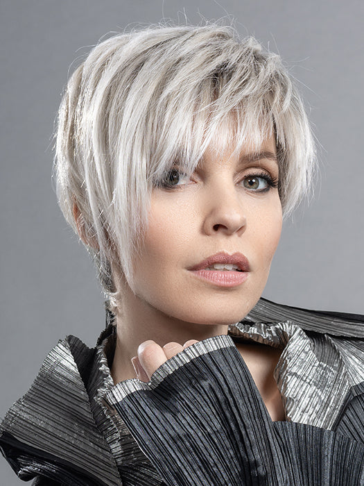 Prime Power Human/Synthetic Hair Blend Wig AMAZE MONO PART by ELLEN WILLE in SILVER BLONDE ROOTED 60.23 | Pearl White and Lightest Pale Blonde Blend with Shaded Roots *This style has been cut for photo shoot