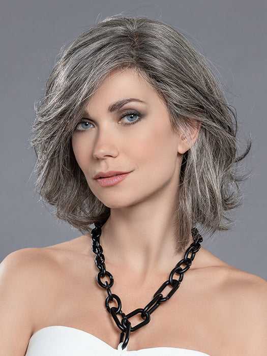 Human/Synthetic Hair Blend Wig CATCH MONO II by ELLEN WILLE in SALT/PEPPER MIX 39.51.44 | Darkest Brown and Black/Dark Brown with Grey Blend *This image has been styled*