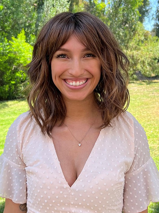 PERLA by ELLEN WILLE in TOFFEE BROWN SHADED 830.27 | Medium Brown, Light Auburn, Dark Strawberry Blonde, and Light Ash Blonde Blend with dark shaded roots