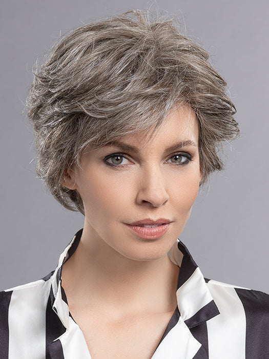 Human/Synthetic Hair Blend Wig IMPULSE by ELLEN WILLE in SMOKE MIX 38.48 | Light/Lightest Brown with Grey Blend 