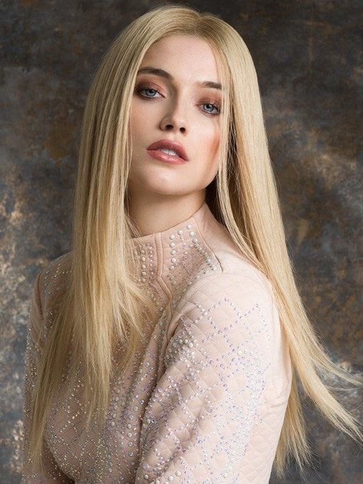 Remy Human Hair Wig OBSESSION by ELLEN WILLE in CHAMPAGNE ROOTED 22.26.16 | Light Neutral Blonde, Light Golden Blonde, and Medium Blonde Blend with Shaded Roots