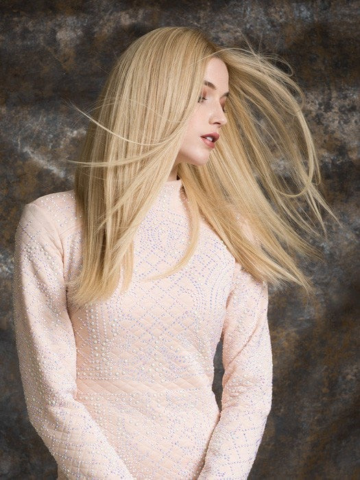 Remy Human Hair Wig OBSESSION by ELLEN WILLE in CHAMPAGNE ROOTED 22.26.16 | Light Neutral Blonde, Light Golden Blonde, and Medium Blonde Blend with Shaded Roots