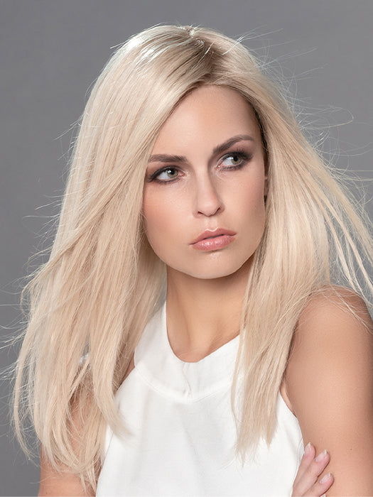 Remy Human Hair Wig ZORA by ELLEN WILLE in LIGHT CHAMPAGNE ROOTED 19.22 | Platinum Blonde, Light Golden Blonde, Light Ash Blonde Blend, and Dark Roots